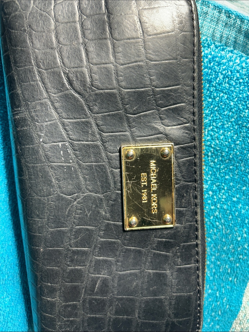 Michael Kors Black Croc-Embossed Wallet with Gold Plate